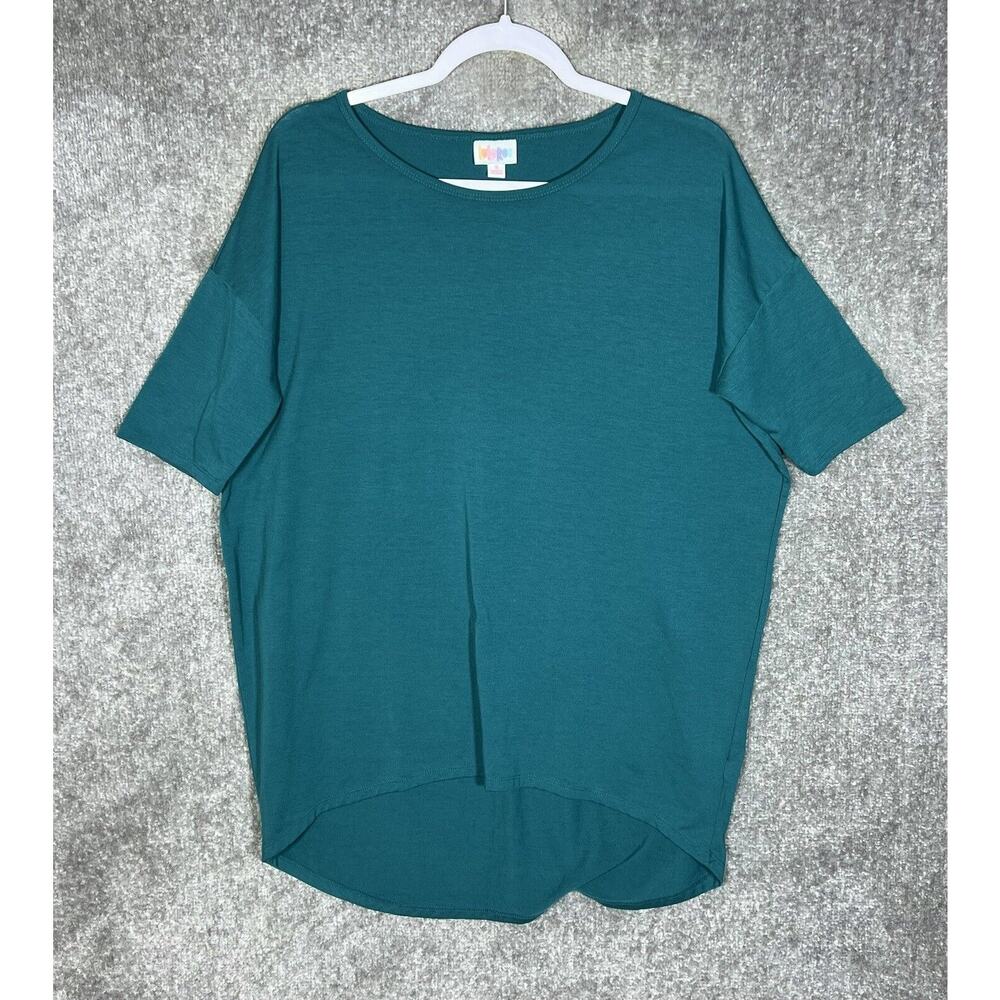 LuLaRoe Top Womens Size Small Green Oversized Tunic Hi-Low‎ Stretch Short Sleeve